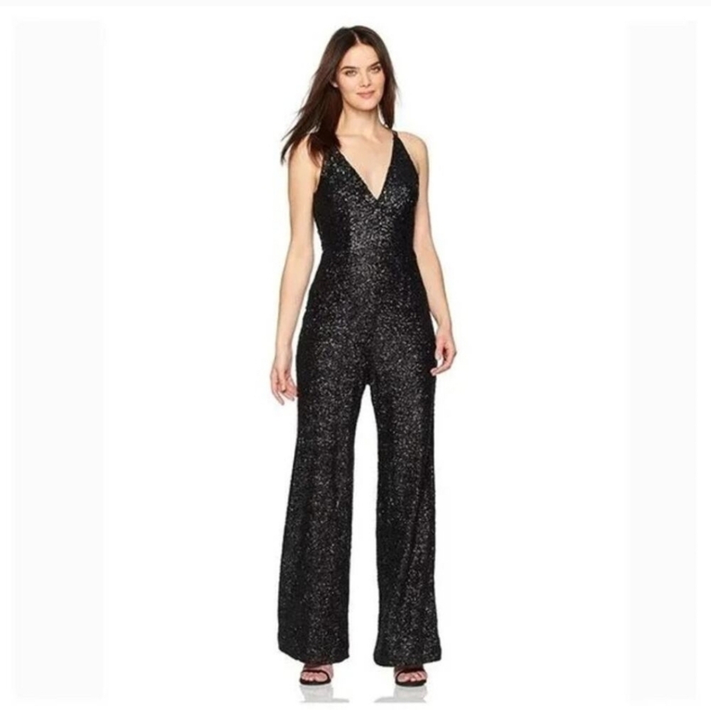 Dress The Population‎ Charlie Sequin Jumpsuit Black Women's Small Evening Party